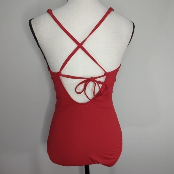 Andie Cherry Red CrissCross Back Lt Bali One Piece Bathing Suit | Medium Tall - Picture 4 of 8